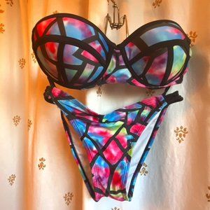Bikini Top and Bottom watercolor neon